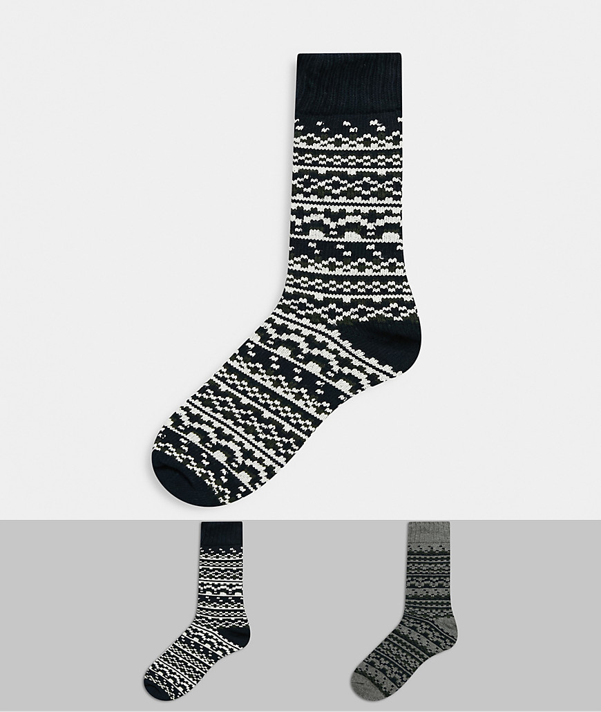 фото Комплект из двух пар серых носков с узором selected homme-серый