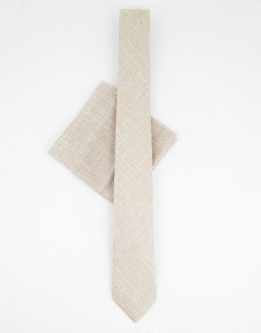 фото Комплект из галстука и платка для нагрудного кармана из фактурного материала светло-бежевого цвета topman-светло-бежевый цвет