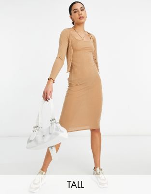 Комплект из платья и кардигана в рубчик бежевого цвета New Look Tall-Коричневый