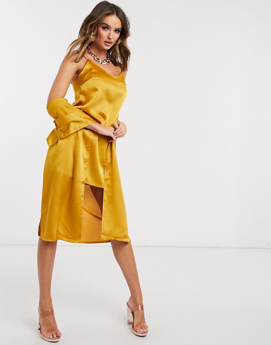 фото Комплект из платья и легкой длинной куртки горчичного цвета missguided-желтый