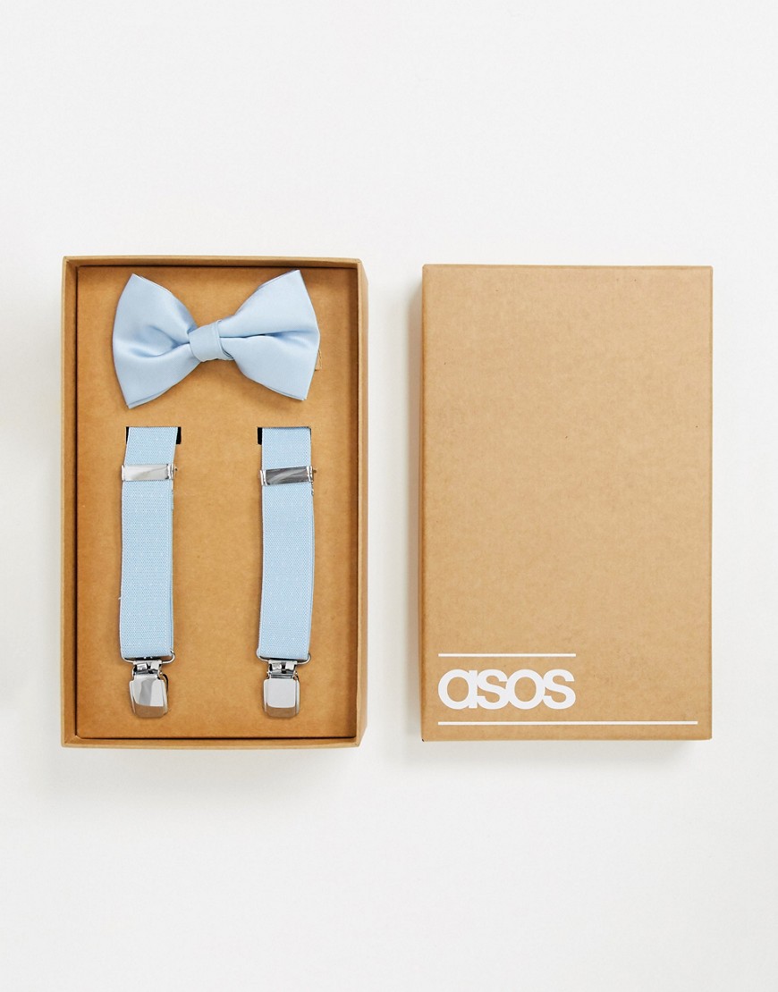 фото Комплект из подтяжек и галстука-бабочки голубого цвета asos design wedding-голубой