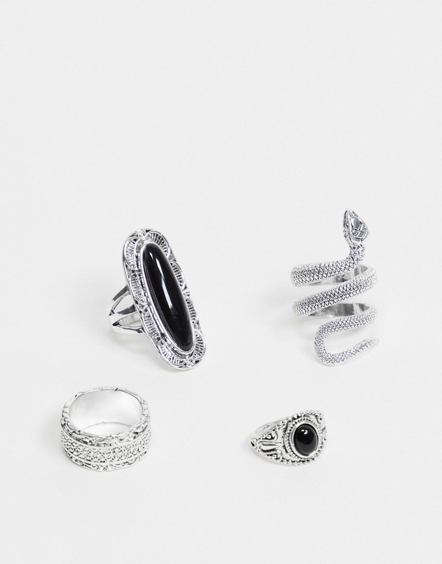 фото Комплект серебристых колец с броским дизайном topshop-серебристый