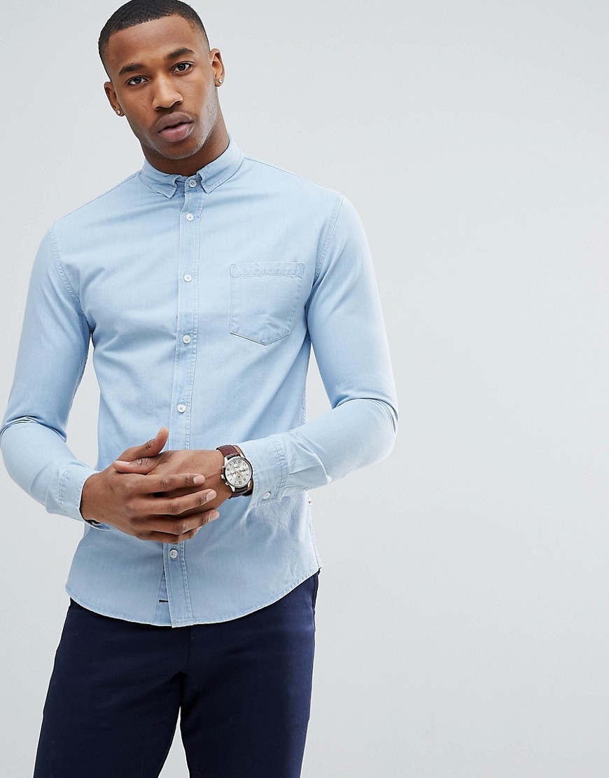 Konstradt - Långärmad skjorta i jeanstwill-Blå