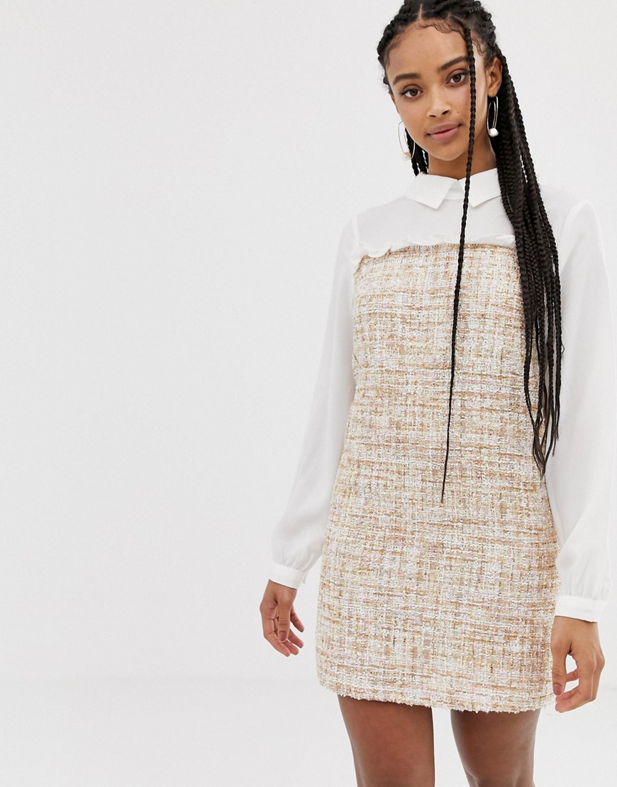 Контрастное платье-рубашка с длинными рукавами Amy Lynn-Кремовый