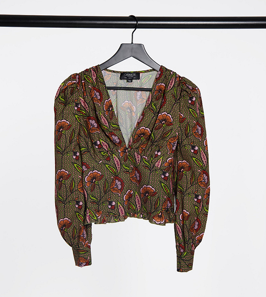 фото Коричневая блузка с объемными рукавами и цветочным принтом outrageous fortune petite-многоцветный
