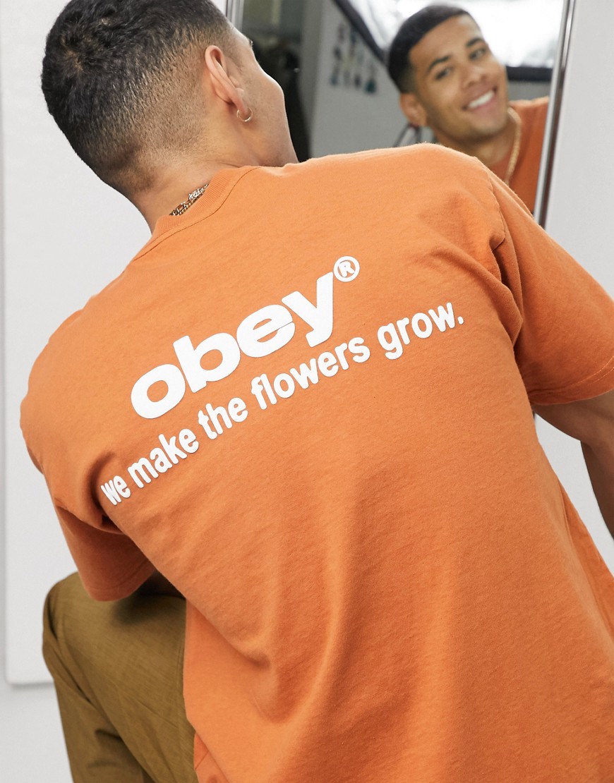 фото Коричневая футболка с принтом "we make the flowers grow" obey-коричневый цвет