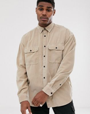 фото Коричневая вельветовая oversize-рубашка с двумя карманами asos design-коричневый