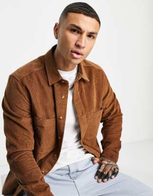 Коричневая вельветовая рубашка навыпуск ASOS DESIGN-Коричневый цвет