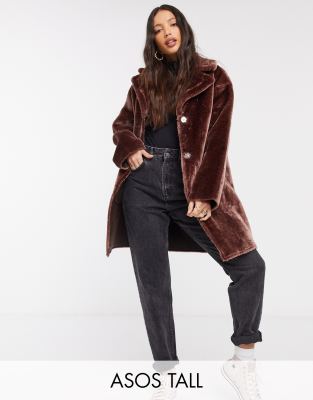 фото Коричневое многослойное плюшевое пальто asos design tall-коричневый asos tall