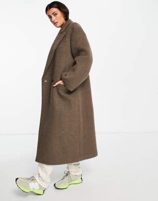  Коричневое пальто в мужском стиле с начесом ASOS DESIGN-Коричневый цвет
