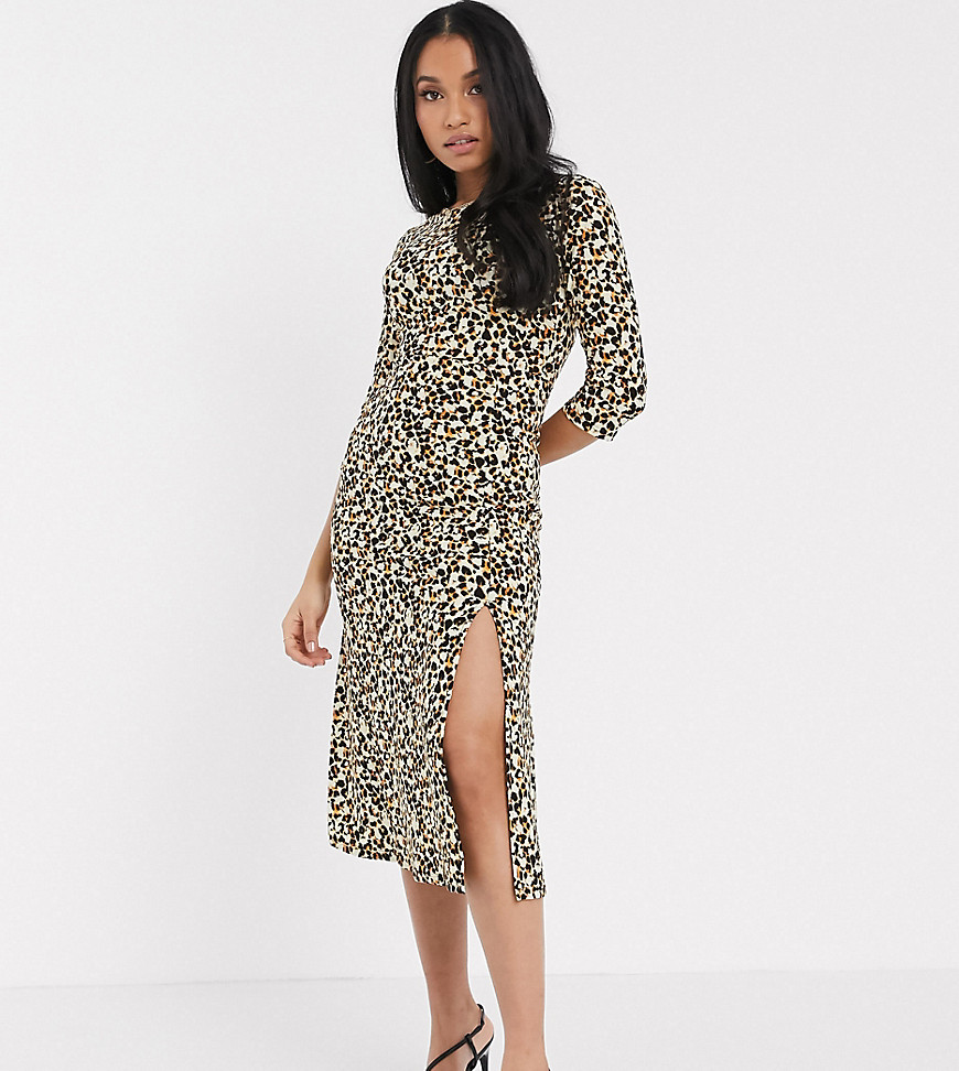 фото Коричневое платье миди с леопардовым принтом river island petite-мульти