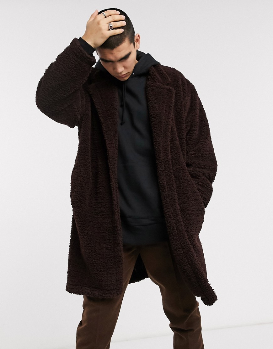 фото Коричневое плюшевое oversized-пальто asos design-коричневый
