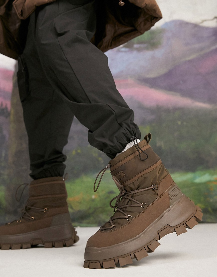 фото Коричневые ботинки челси с нейлоновым верхом и шнурками на массивной подошве asos design-коричневый цвет