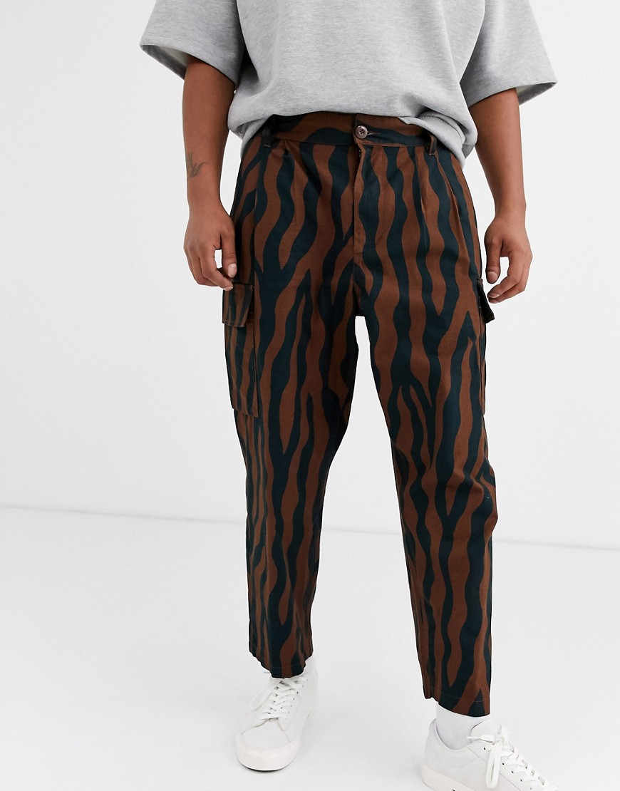фото Коричневые брюки карго с зебровым принтом obey fubar-коричневый