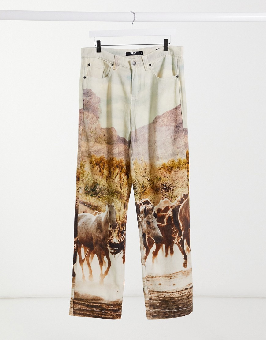фото Коричневые джинсы с принтом «лошади» jaded london-коричневый