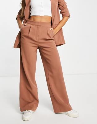 Широкие брюки Коричневые костюмные брюки в тонкую полоску ASOS DESIGN-Разноцветный