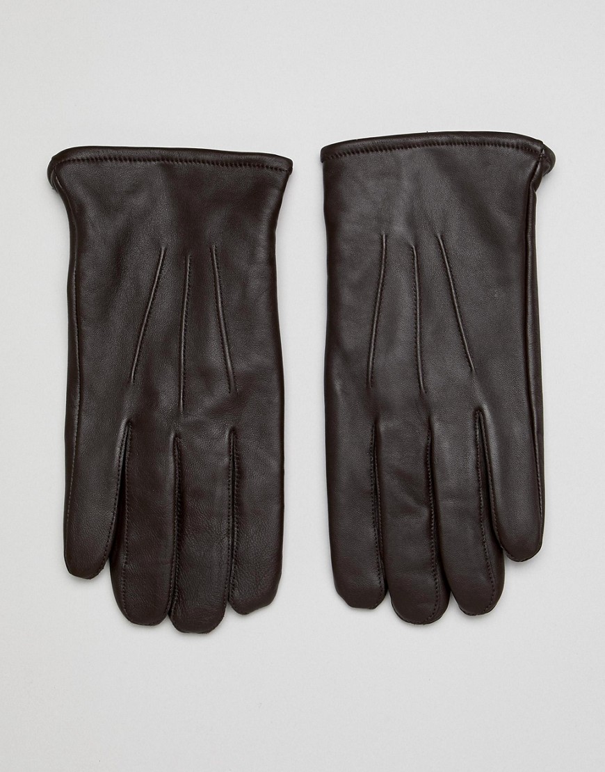 фото Коричневые кожаные перчатки для сенсорных гаджетов asos design-коричневый