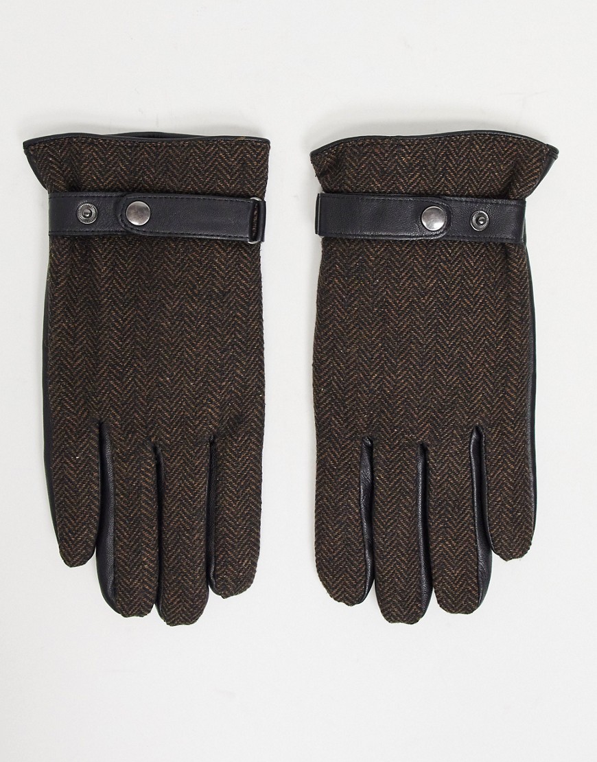 Коричневые кожаные перчатки для вождения с узором «в елочку» и отделкой на кончиках пальцев для пользования гаджетами ASOS DESIGN-Коричневый цвет