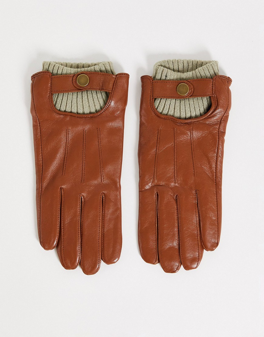 Коричневые кожаные перчатки с манжетами в рубчик Boardmans-Коричневый цвет