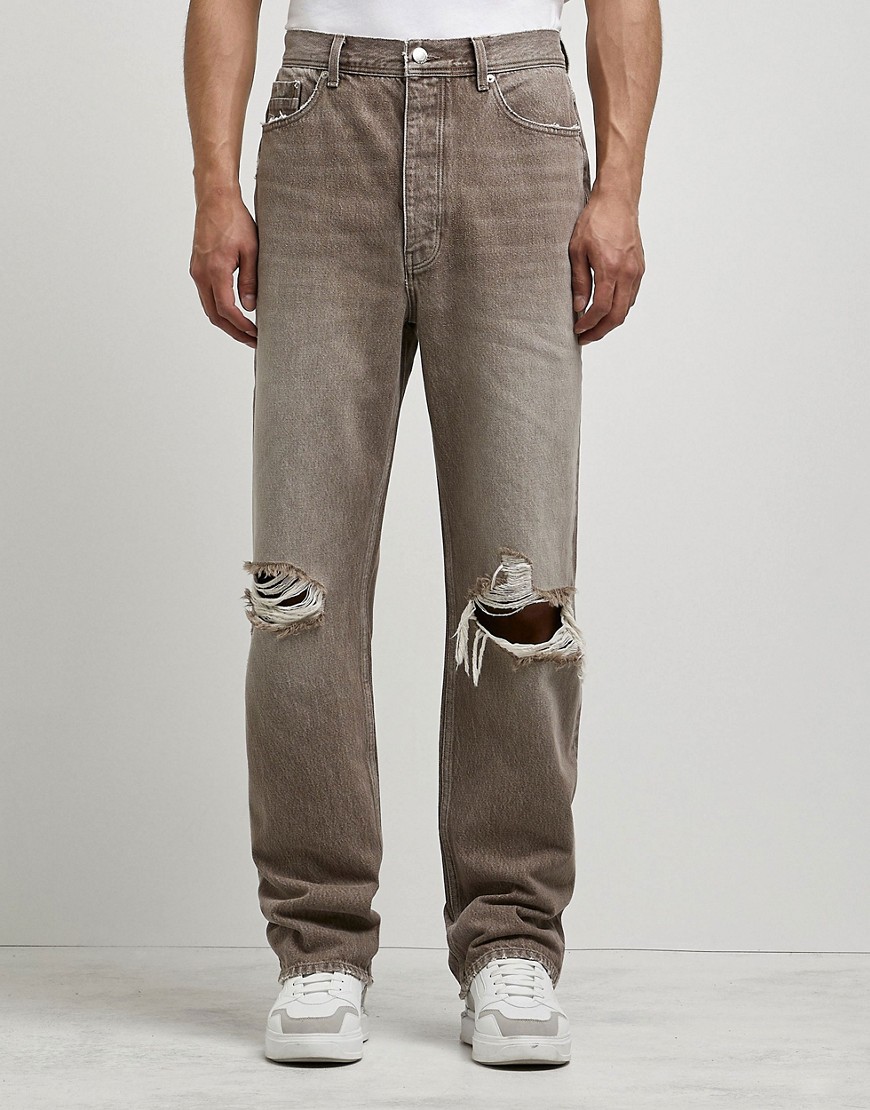 фото Коричневые мешковатые джинсы с разрывами river island-коричневый цвет