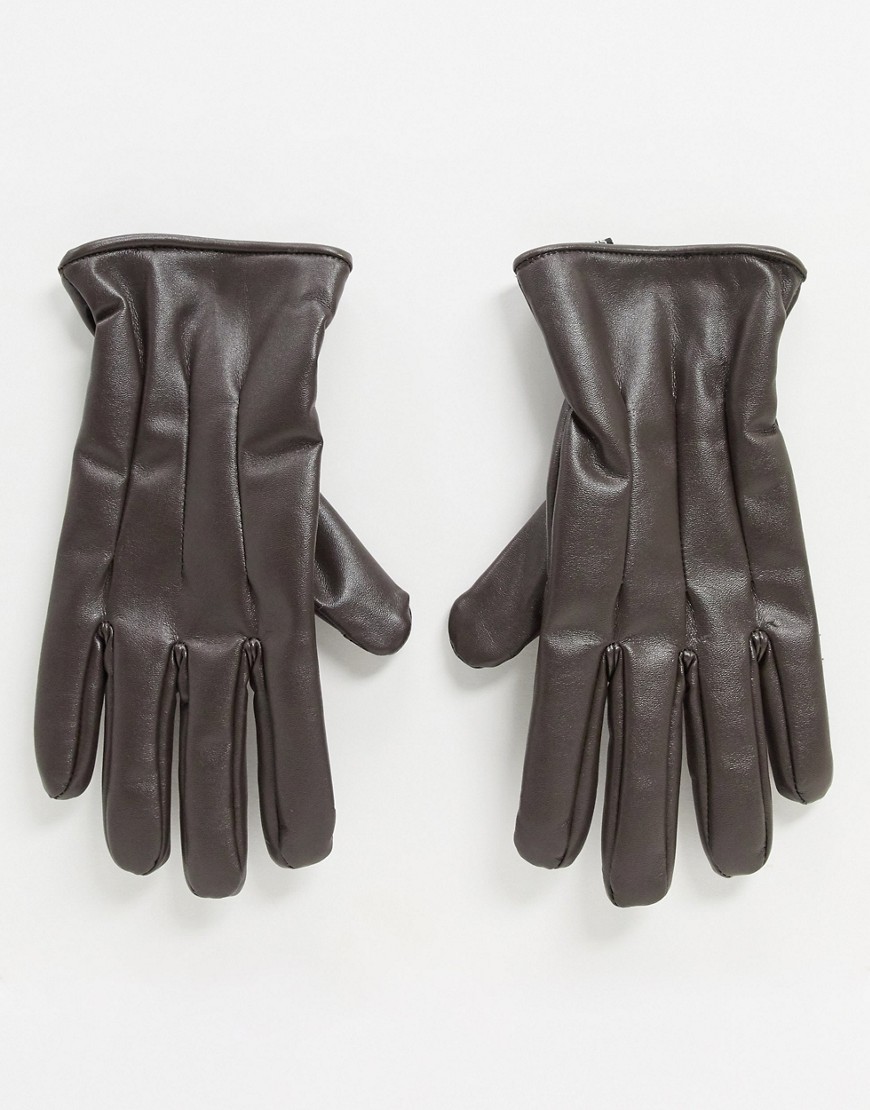 фото Коричневые перчатки из искусственной кожи jack & jones-коричневый