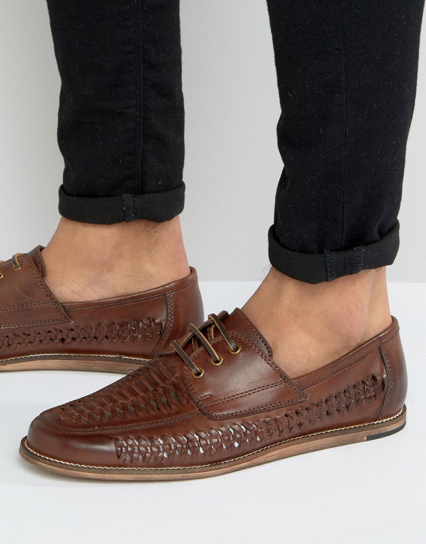 фото Коричневые плетеные туфли на шнуровке silver street-коричневый