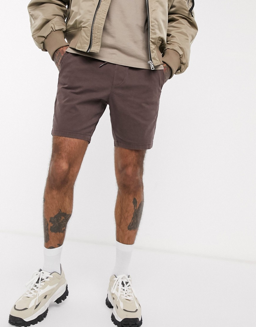 фото Коричневые шорты чиносы скинни с эластичным поясом asos design-коричневый