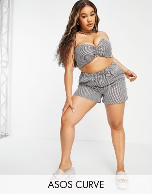 Летние шорты Коричневые шорты в клетку без застежек (от комплекта) ASOS DESIGN Curve-Коричневый цвет