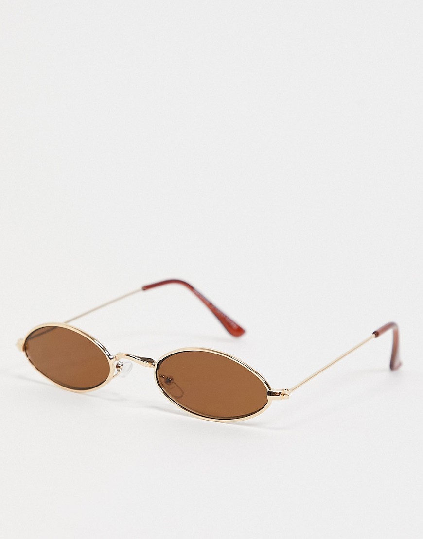 фото Коричневые солнцезащитные очки в золотистой овальной оправе bershka-коричневый цвет