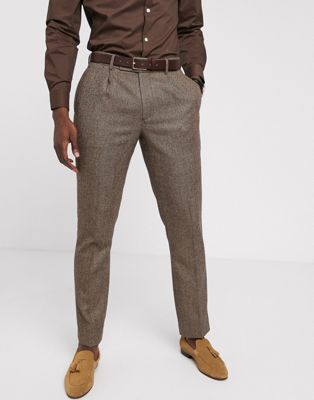 фото Коричневые твидовые брюки слим asos design-коричневый