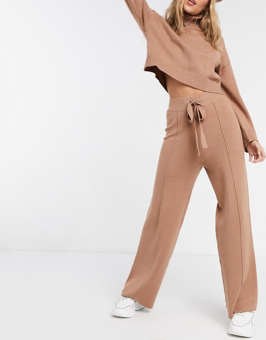 фото Коричневые вязаные брюки в стиле casual от комплекта stradivarius-коричневый