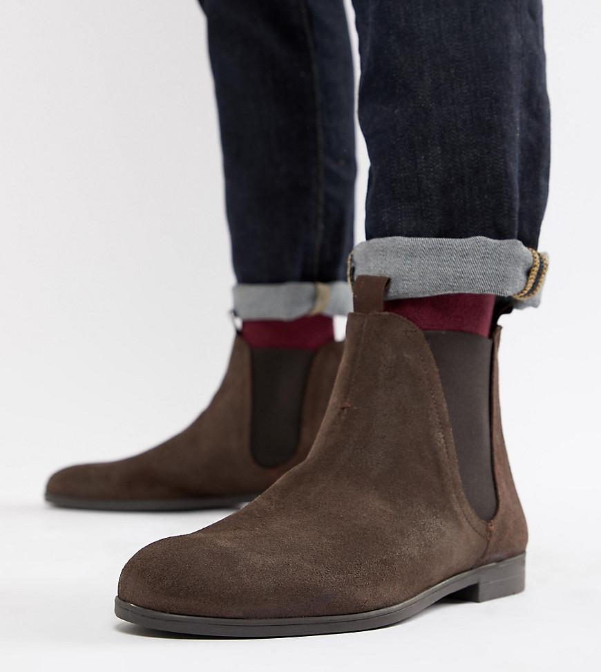 фото Коричневые замшевые ботинки челси для широкой стопы h by hudson atherston-коричневый