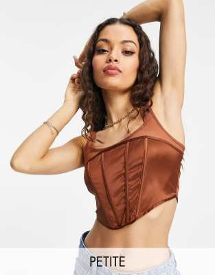 Коричневый атласный корсет с сетчатой вставкой Missguided Petite-Коричневый цвет