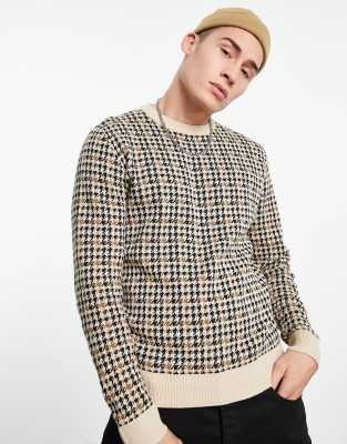 Джемперы и кардиганы  Asos Коричневый джемпер с узором «гусиная лапка» Jack & Jones Originals-Светло-бежевый цвет