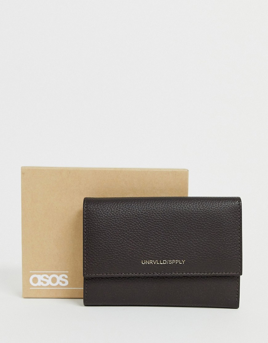 фото Коричневый кожаный кошелек и кредитница 2-в-1 asos design-черный