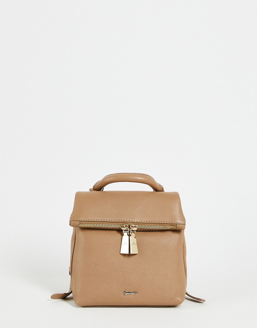 фото Коричневый кожаный рюкзак с откидным верхом на молнии paul costelloe-коричневый цвет