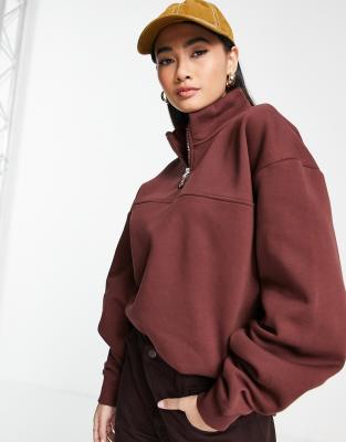 фото Коричневый oversized-свитшот с короткой молнией asos design-коричневый цвет