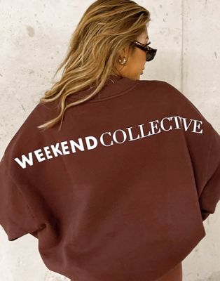 фото Коричневый oversized-свитшот с логотипом на спине asos weekend collective-коричневый цвет