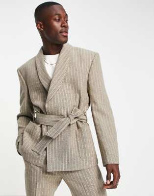  Коричневый пиджак-халат в полоску ASOS DESIGN-Коричневый цвет