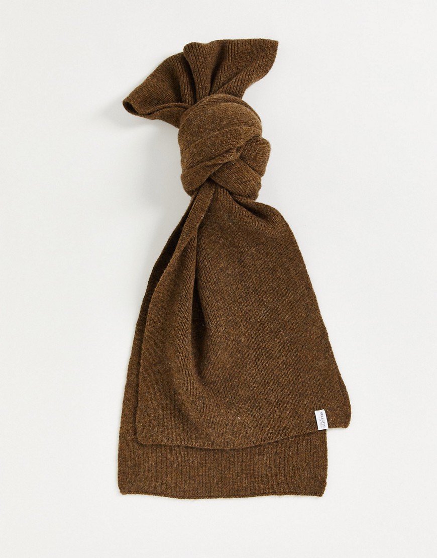 фото Коричневый шарф из пряжи с добавлением шерсти selected homme-коричневый цвет