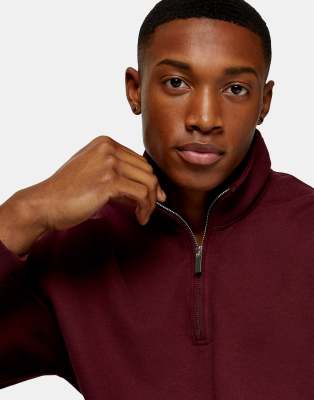 Худи и свитшоты Коричневый свитшот с молнией 1/4 Topman-Коричневый цвет