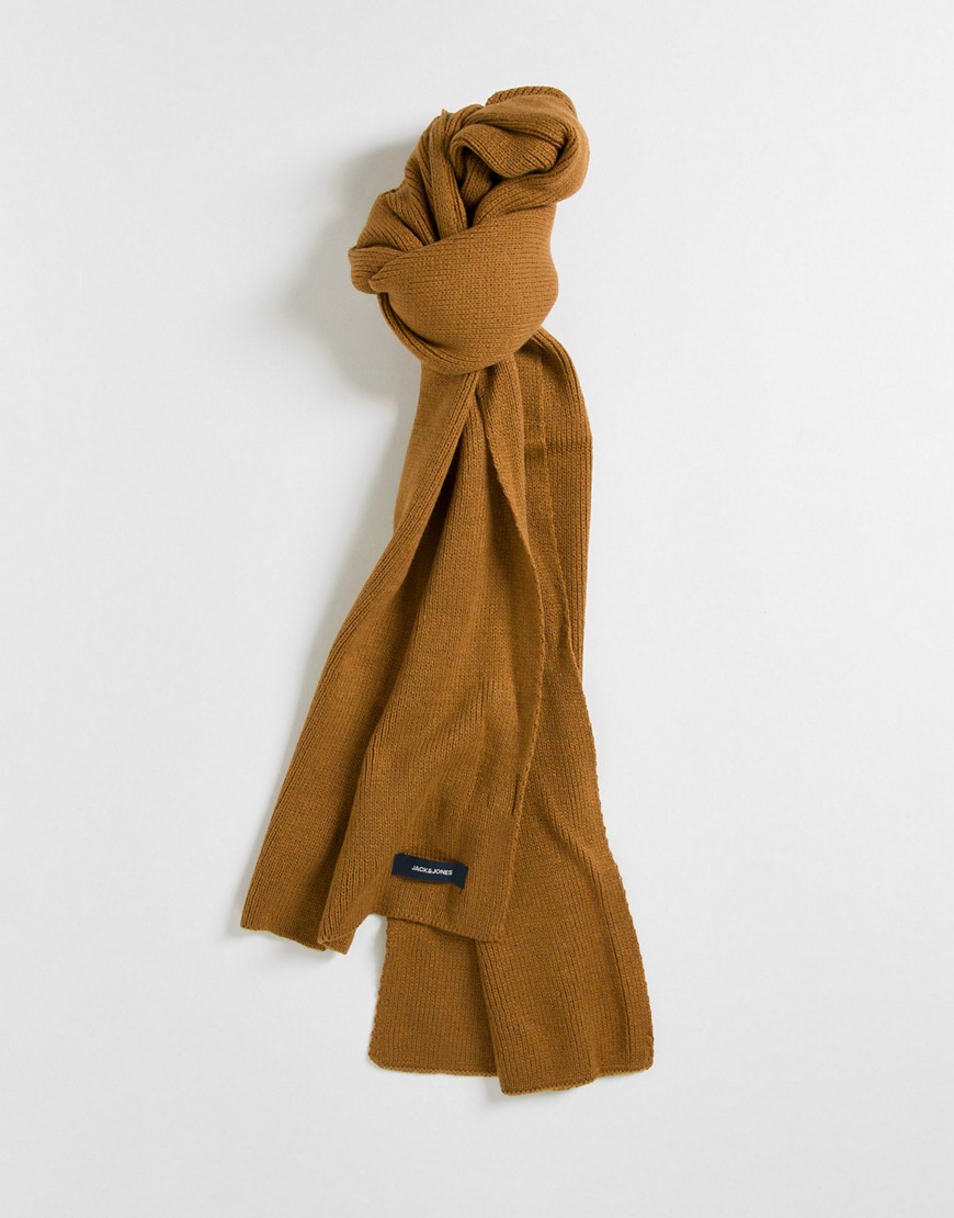 фото Коричневый трикотажный шарф jack & jones-коричневый цвет