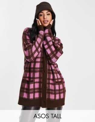 Коричневый удлиненный кардиган в клетку ASOS DESIGN Tall-Коричневый цвет Asos Tall 113112698
