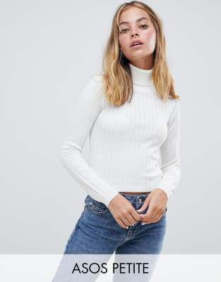 фото Короткая водолазка в рубчик asos design petite-кремовый asos petite