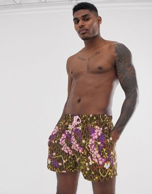 фото Короткие шорты для плавания с цветочным принтом и монограммой asos design-мульти