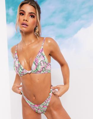 Короткий бикини-топ со змеиным принтом ASOS DESIGN SWIM GLAM-Мульти