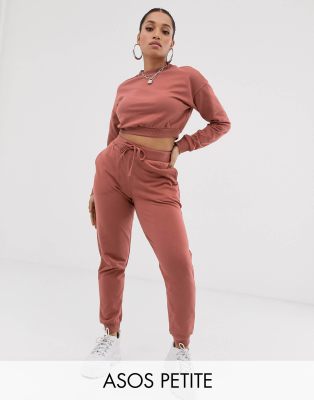 фото Короткий спортивный свитшот и джоггеры слим с завязкой asos design petite-розовый asos petite