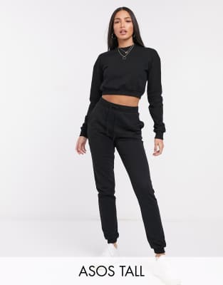 фото Короткий свитшот и узкие джоггеры из органического хлопка asos design tall-черный asos tall