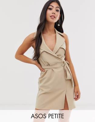 фото Короткое платье-тренч с поясом asos design petite-коричневый asos petite