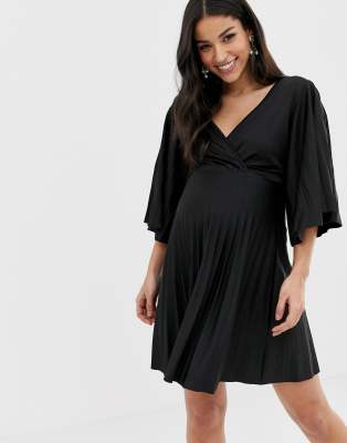 фото Короткое плиссированное платье-кимоно asos design maternity-черный asos maternity